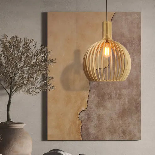 Severská drevená lampa s vtáčou klietkou, japonská kreatívna drevená závesná lampa