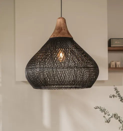 Japandi - osvetlenie v štýle wabi-sabi, ľahká bubnová lampa so závesným tienidlom