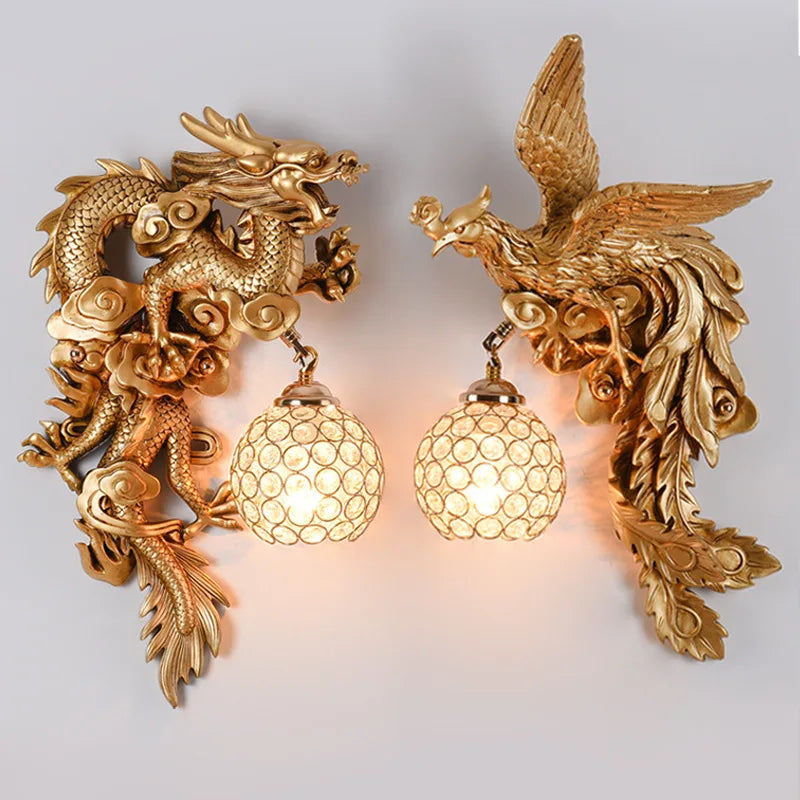 LuxeFlame - Nástenné svietidlo Dragon Phoenix