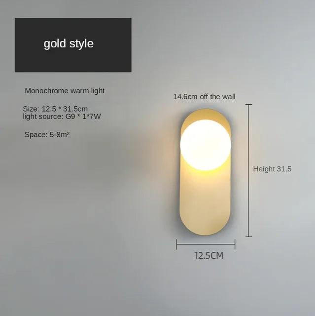 GildedGlimmer - Sklenená guľa moderné LED nástenné svietidlo