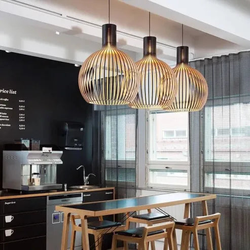 Severská drevená lampa s vtáčou klietkou, japonská kreatívna drevená závesná lampa