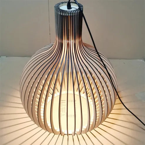 Severská drevená lampa s vtáčou klietkou, japonská kreatívna drevená závesná lampa