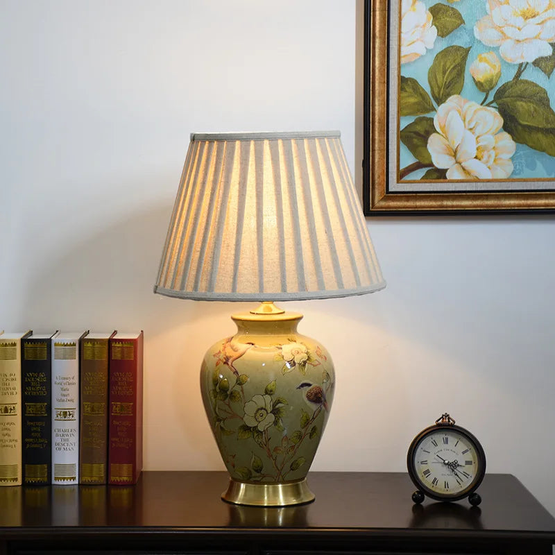 FloralBird | Keramická stolová lampa s kvetinovým vtákom
