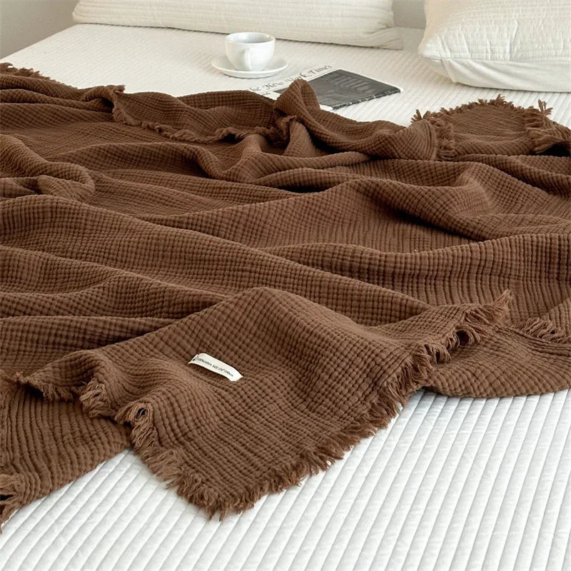 FringeBlanket | Jednofarebná bavlnená deka na pohovku