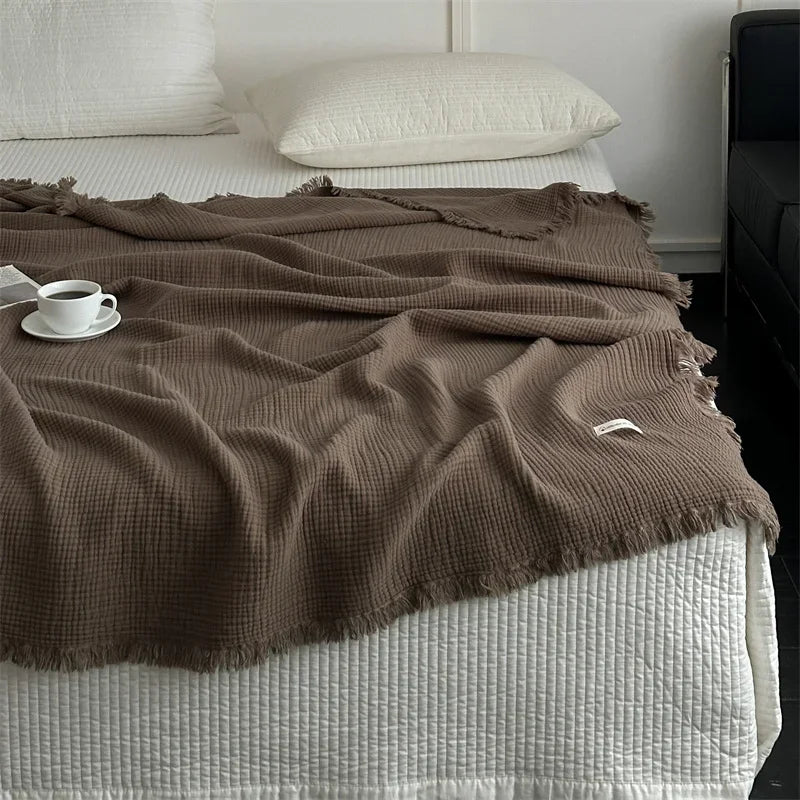 FringeBlanket | Jednofarebná bavlnená deka na pohovku