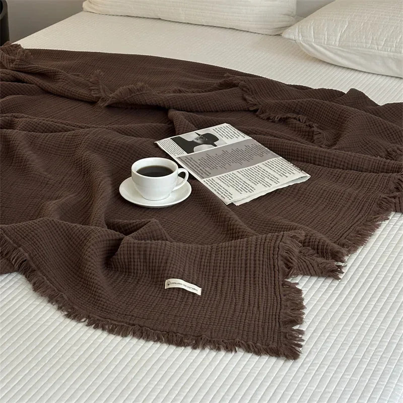 FringeBlanket | Jednofarebná bavlnená deka na pohovku