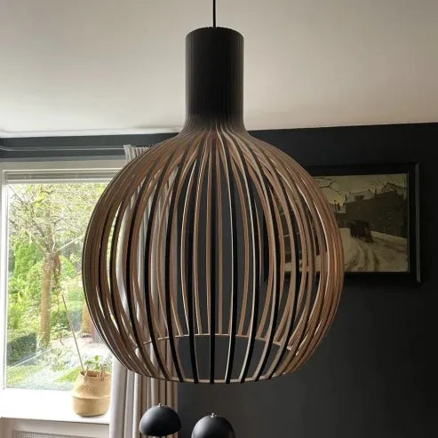 Severská drevená lampa s vtáčou klietkou, japonská kreatívna drevená závesná lampa