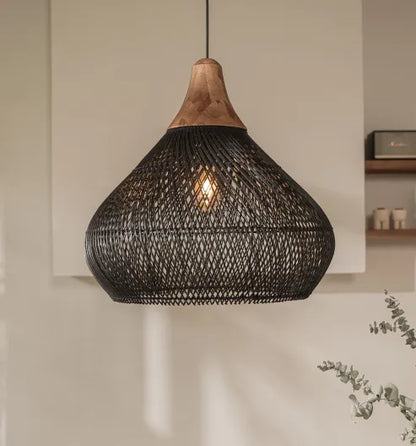 Japandi - osvetlenie v štýle wabi-sabi, ľahká bubnová lampa so závesným tienidlom