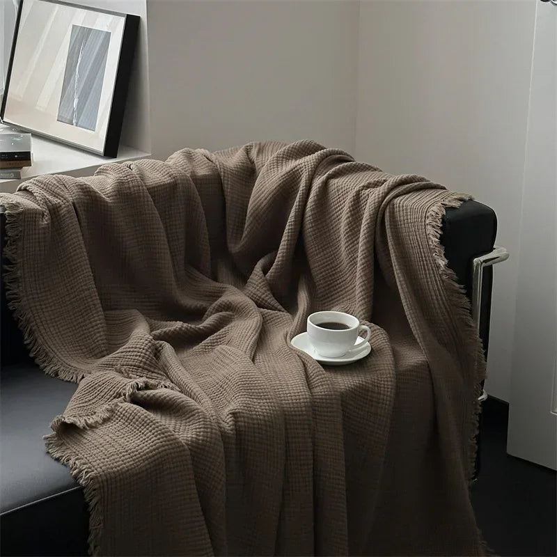 FringeBlanket | Jednofarebná bavlnená deka na pohovku