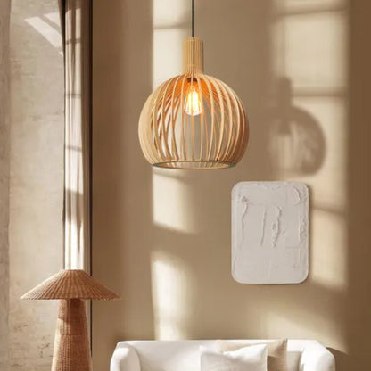 Severská drevená lampa s vtáčou klietkou, japonská kreatívna drevená závesná lampa