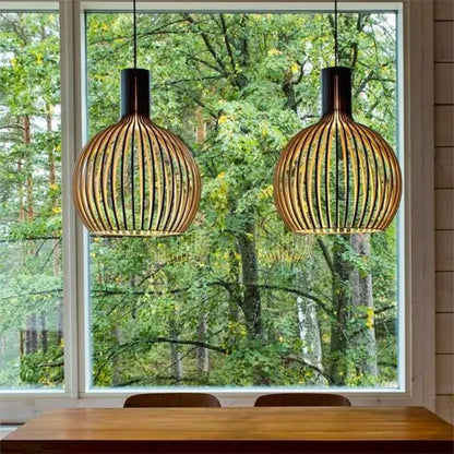 Severská drevená lampa s vtáčou klietkou, japonská kreatívna drevená závesná lampa